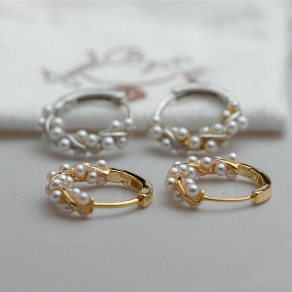 Sterling Silver Pearl Huggie Hoop Earrings: Dainty Minimalist Jewelry - Picture 5 of 7